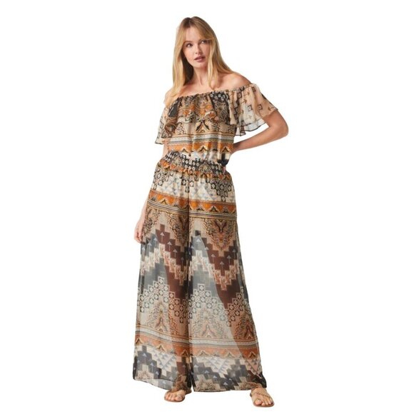 NWT MISA Los‎ Angeles Mosaic 2-Piece Off Shoulder Top, Wide Leg Pants - Picture 1 of 15